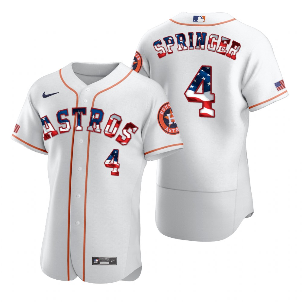 Houston Astros 4 George Springer Men Nike White Fluttering USA Flag Limited Edition Authentic MLB Jersey